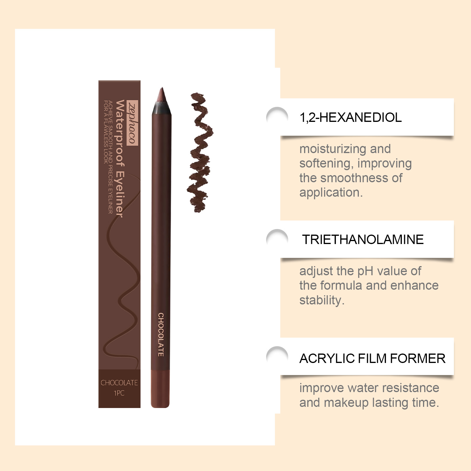 (Black) Waterproof Eyeliner Pen Eye Makeup Waterproof Non Smudge Smooth Fluent Eyeliner Gel Pencil Cosmetic For Eyes