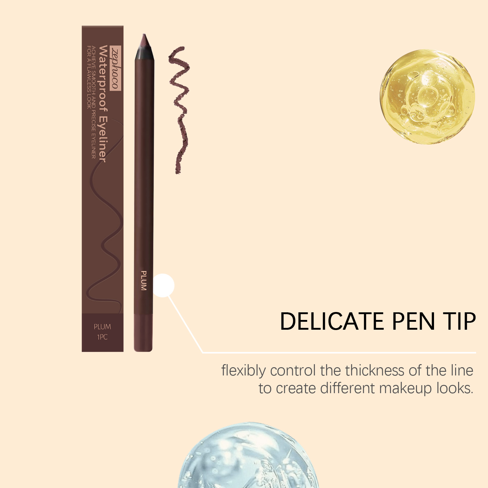 (Black) Waterproof Eyeliner Pen Eye Makeup Waterproof Non Smudge Smooth Fluent Eyeliner Gel Pencil Cosmetic For Eyes