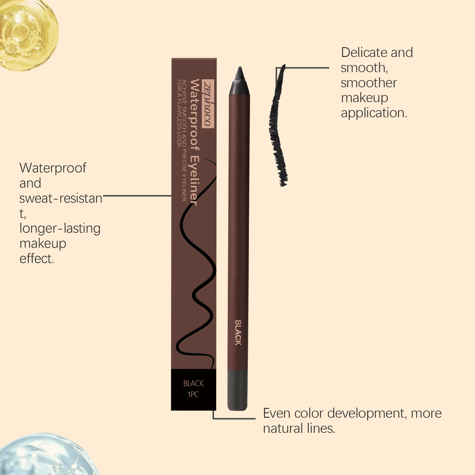 (Black) Waterproof Eyeliner Pen Eye Makeup Waterproof Non Smudge Smooth Fluent Eyeliner Gel Pencil Cosmetic For Eyes