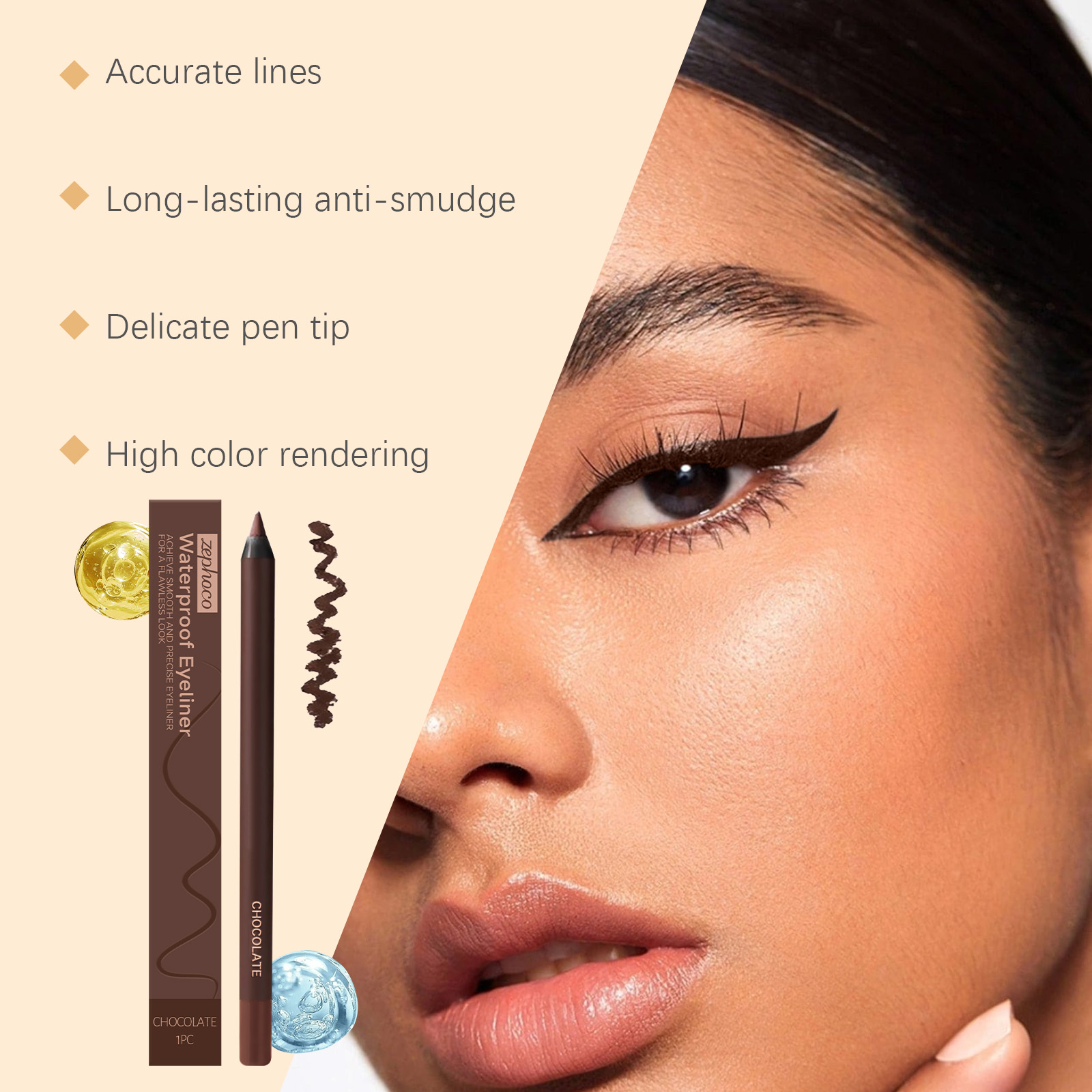 (Black) Waterproof Eyeliner Pen Eye Makeup Waterproof Non Smudge Smooth Fluent Eyeliner Gel Pencil Cosmetic For Eyes