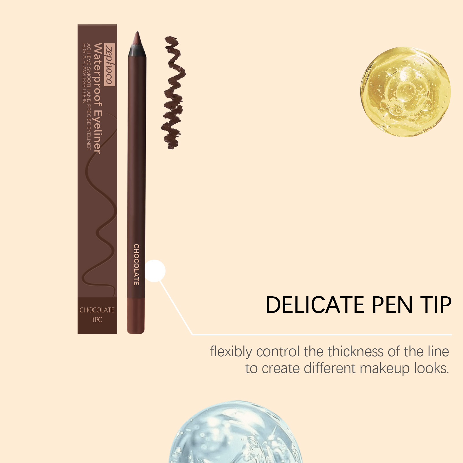 (Black) Waterproof Eyeliner Pen Eye Makeup Waterproof Non Smudge Smooth Fluent Eyeliner Gel Pencil Cosmetic For Eyes