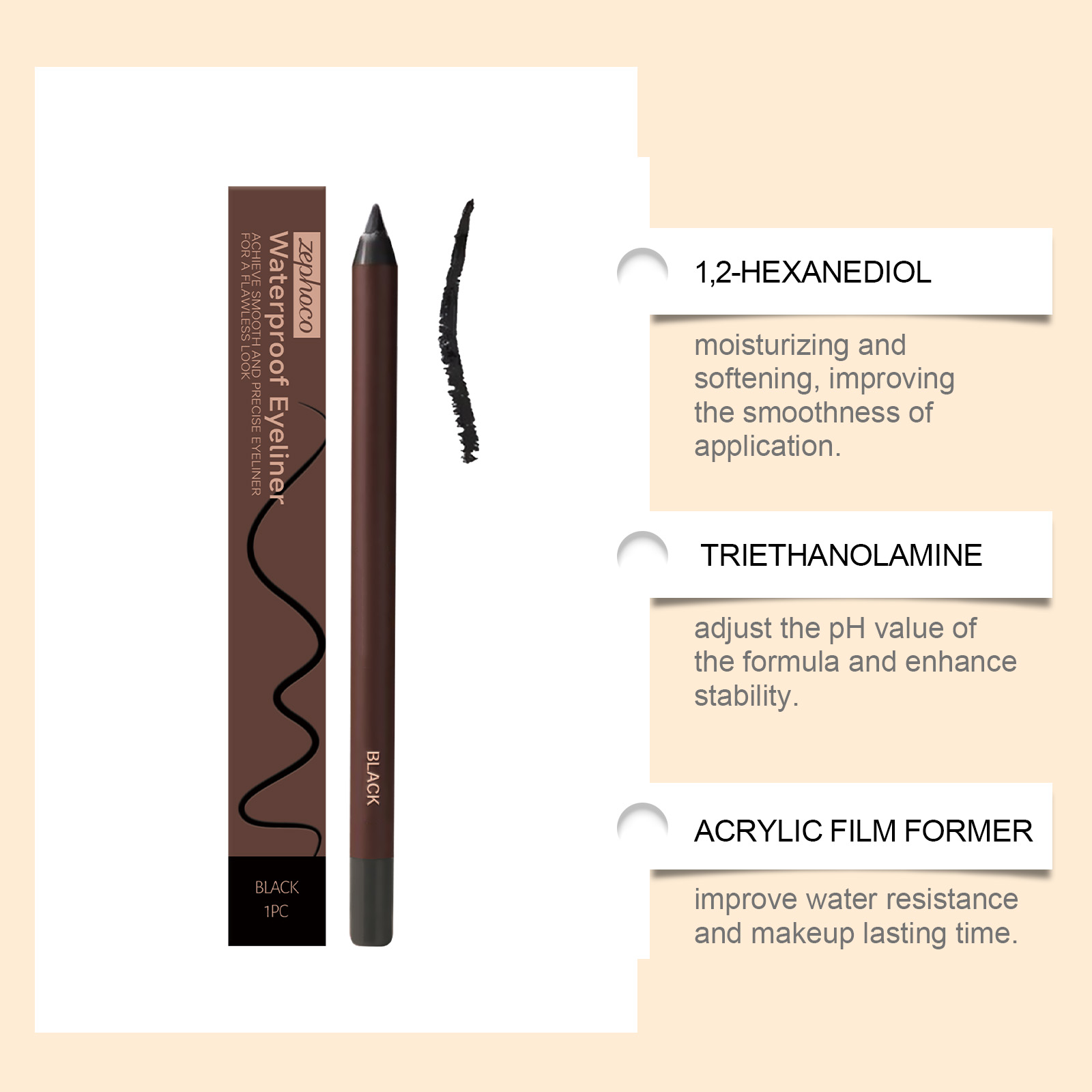 (Black) Waterproof Eyeliner Pen Eye Makeup Waterproof Non Smudge Smooth Fluent Eyeliner Gel Pencil Cosmetic For Eyes
