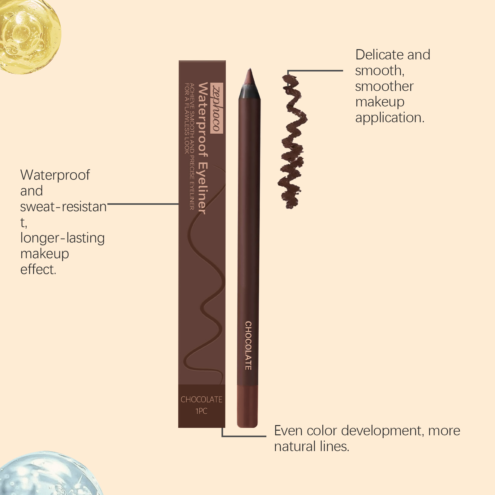 (Black) Waterproof Eyeliner Pen Eye Makeup Waterproof Non Smudge Smooth Fluent Eyeliner Gel Pencil Cosmetic For Eyes