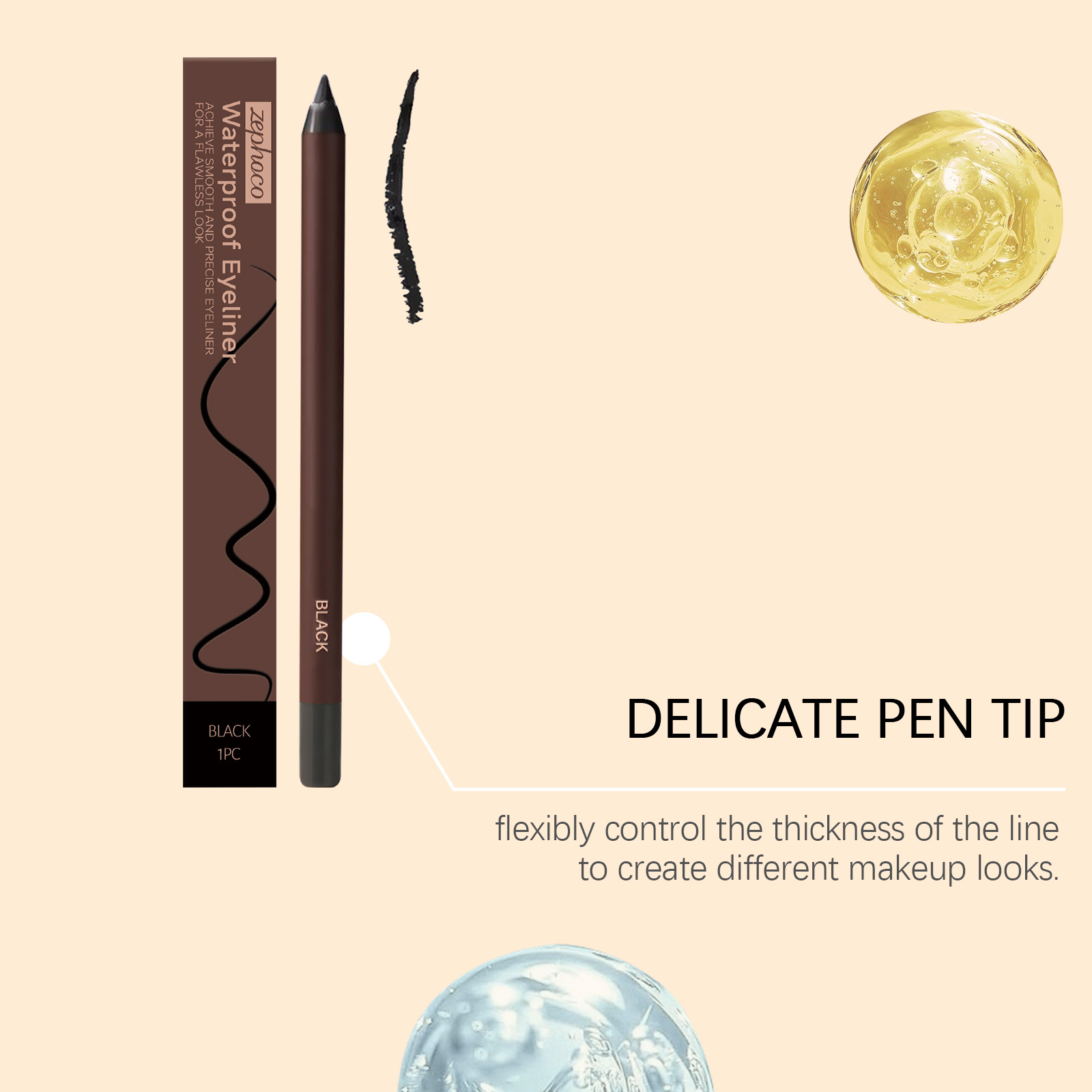 (Black) Waterproof Eyeliner Pen Eye Makeup Waterproof Non Smudge Smooth Fluent Eyeliner Gel Pencil Cosmetic For Eyes