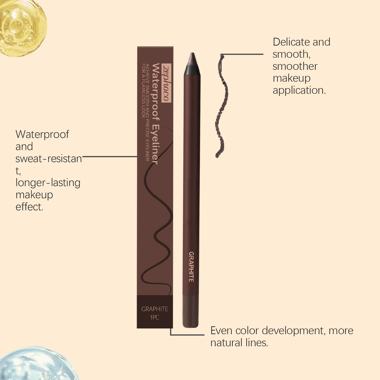 (Black) Waterproof Eyeliner Pen Eye Makeup Waterproof Non Smudge Smooth Fluent Eyeliner Gel Pencil Cosmetic For Eyes