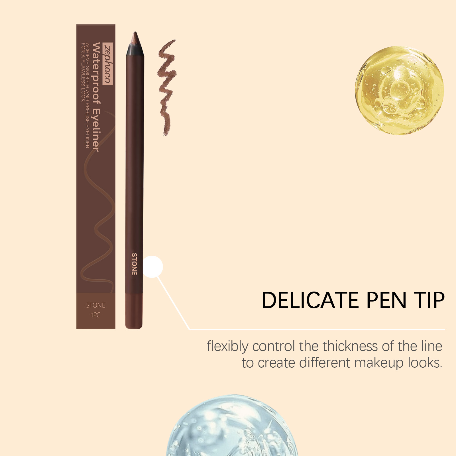 (Black) Waterproof Eyeliner Pen Eye Makeup Waterproof Non Smudge Smooth Fluent Eyeliner Gel Pencil Cosmetic For Eyes