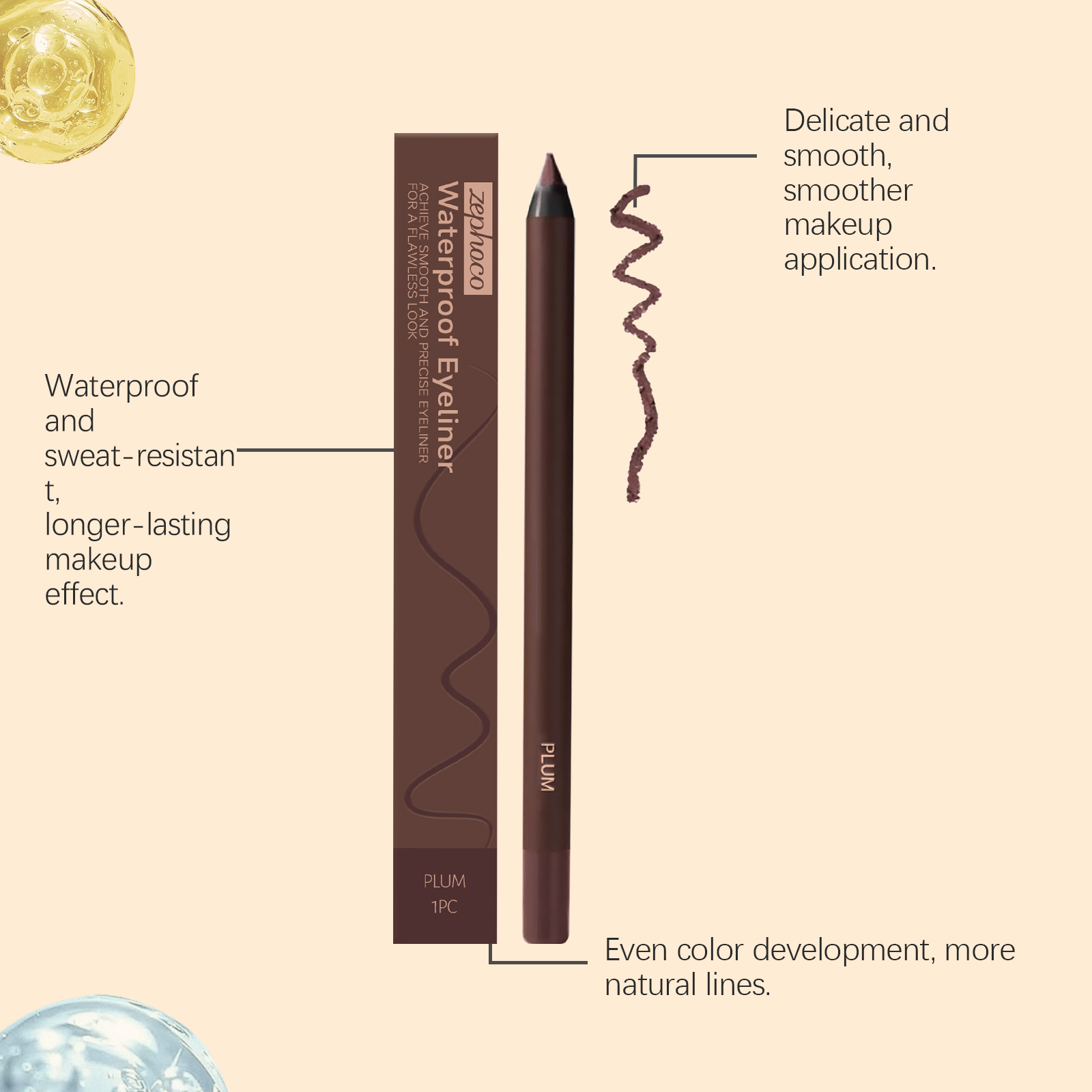 (Black) Waterproof Eyeliner Pen Eye Makeup Waterproof Non Smudge Smooth Fluent Eyeliner Gel Pencil Cosmetic For Eyes