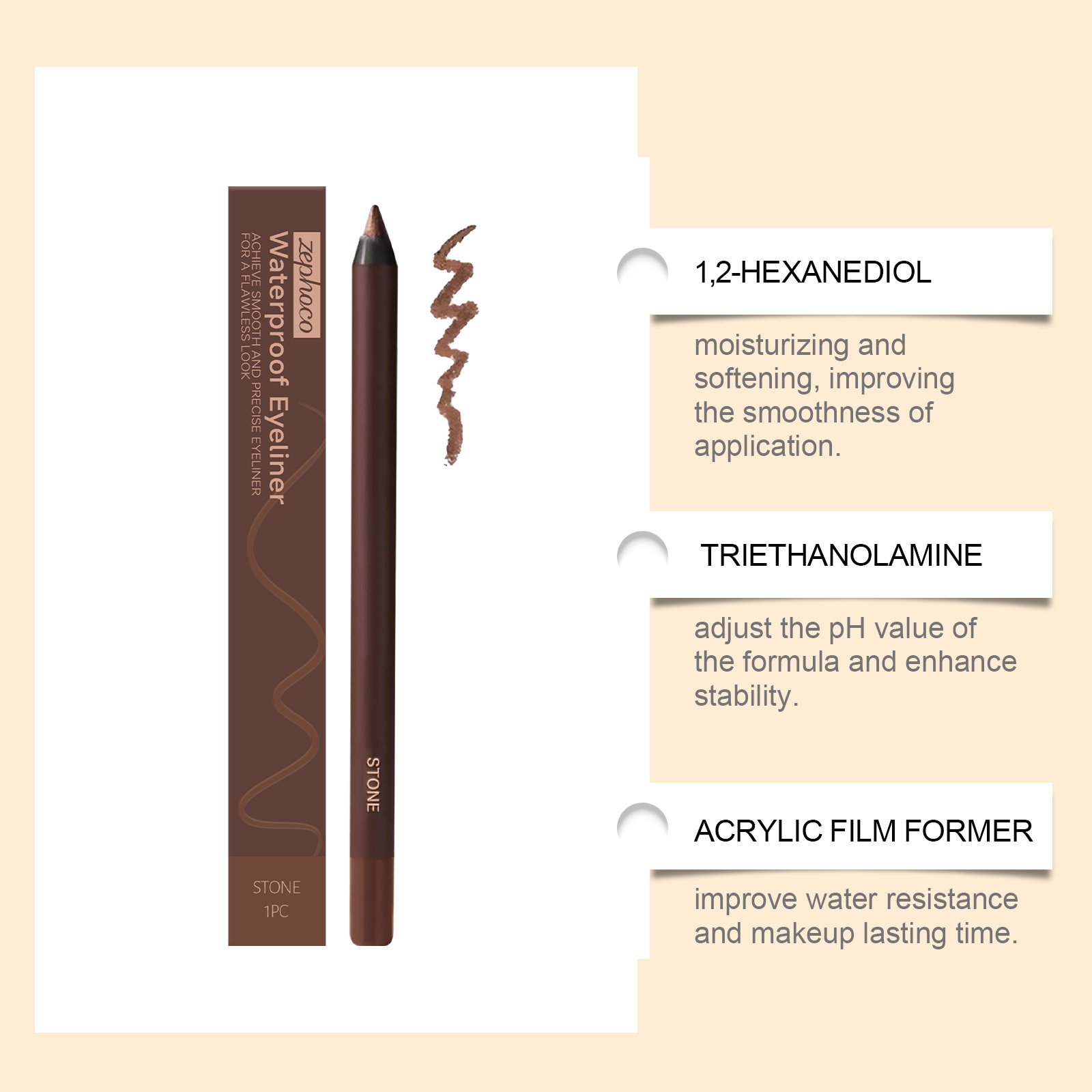 (Black) Waterproof Eyeliner Pen Eye Makeup Waterproof Non Smudge Smooth Fluent Eyeliner Gel Pencil Cosmetic For Eyes