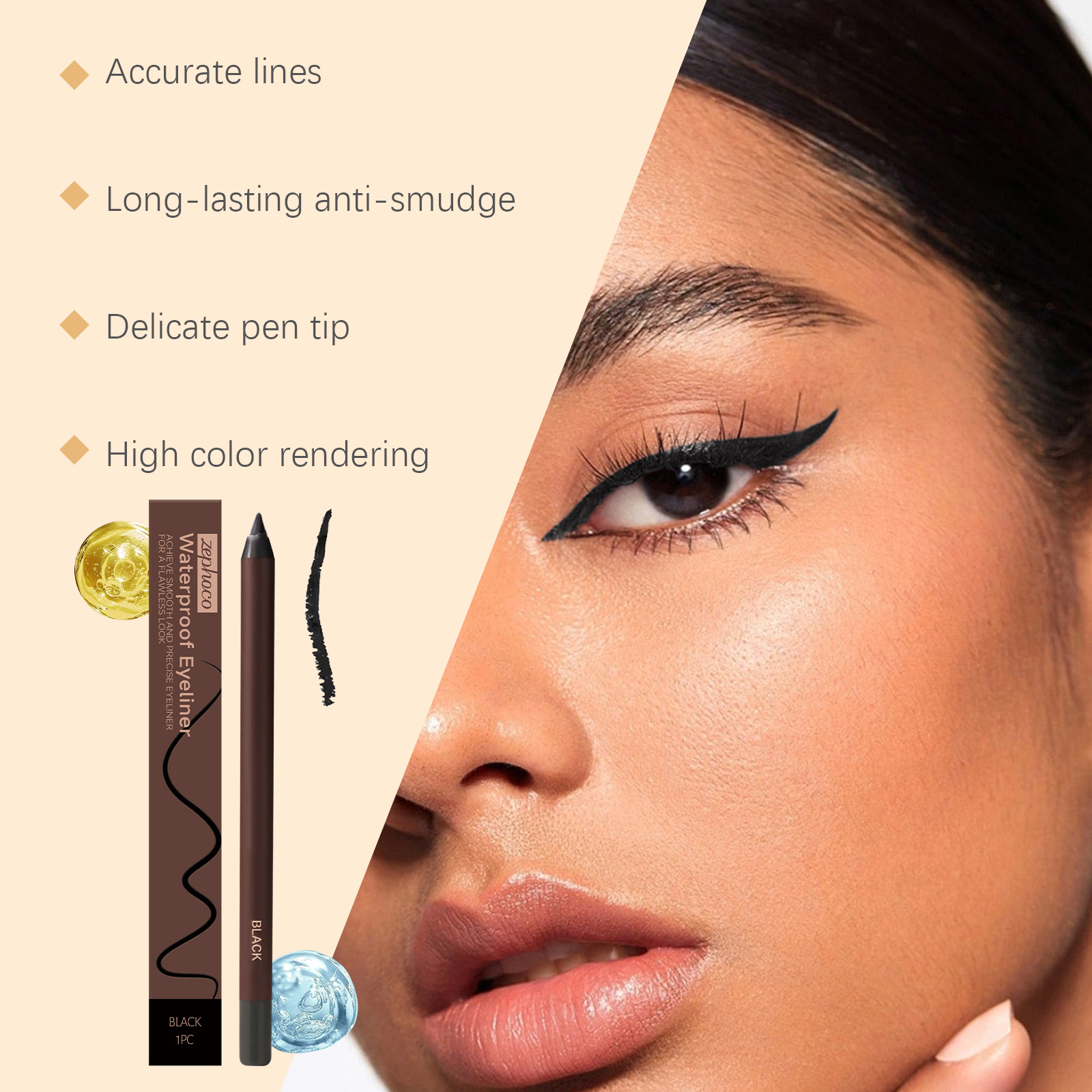 (Black) Waterproof Eyeliner Pen Eye Makeup Waterproof Non Smudge Smooth Fluent Eyeliner Gel Pencil Cosmetic For Eyes