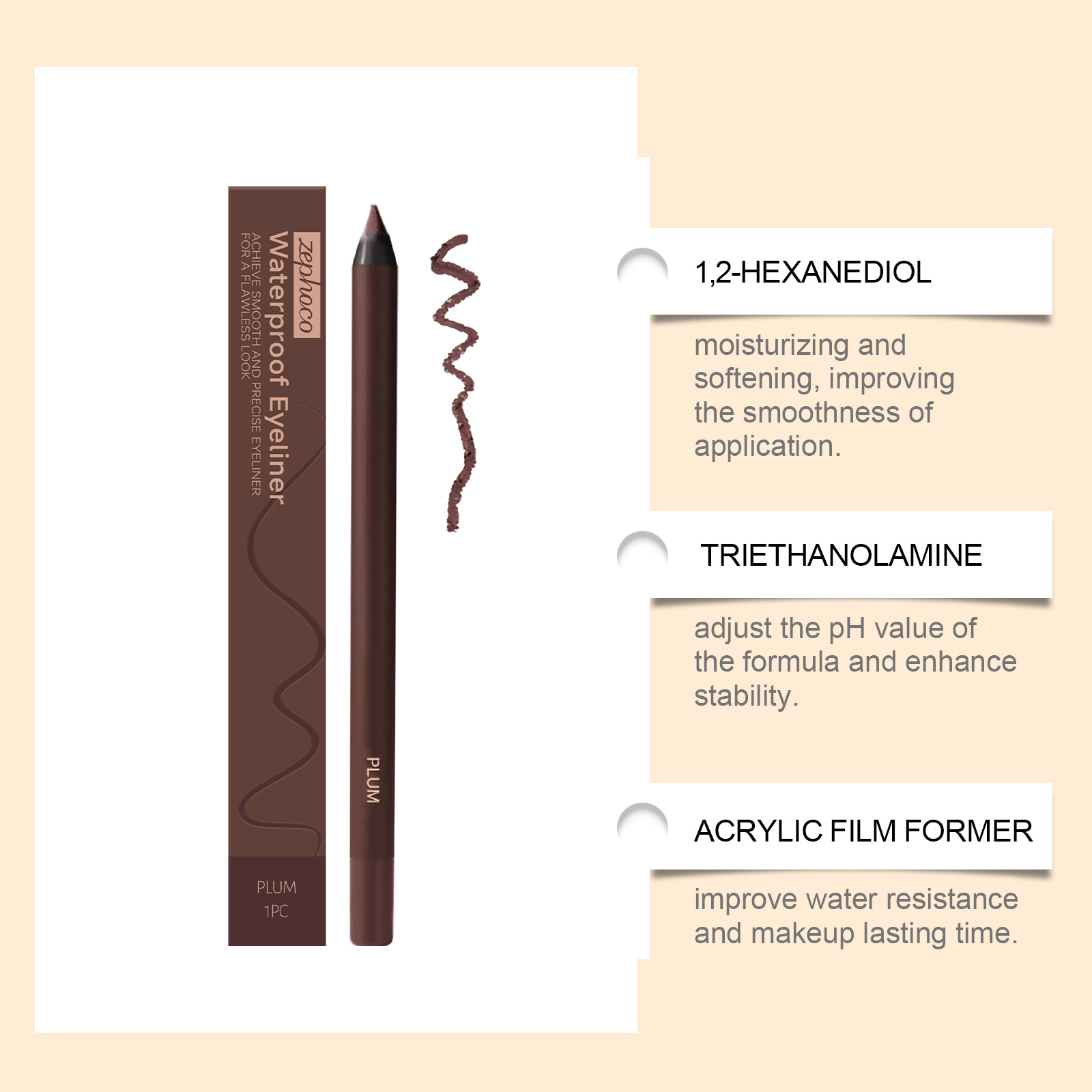 (Black) Waterproof Eyeliner Pen Eye Makeup Waterproof Non Smudge Smooth Fluent Eyeliner Gel Pencil Cosmetic For Eyes