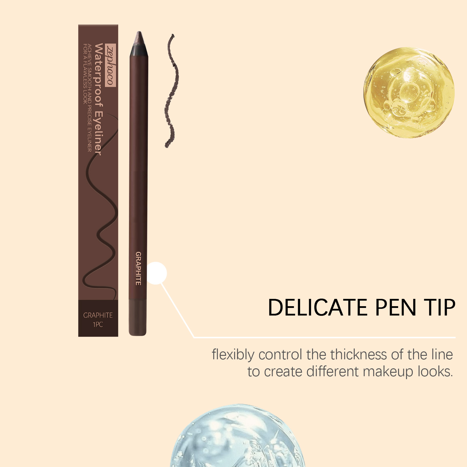 (Black) Waterproof Eyeliner Pen Eye Makeup Waterproof Non Smudge Smooth Fluent Eyeliner Gel Pencil Cosmetic For Eyes