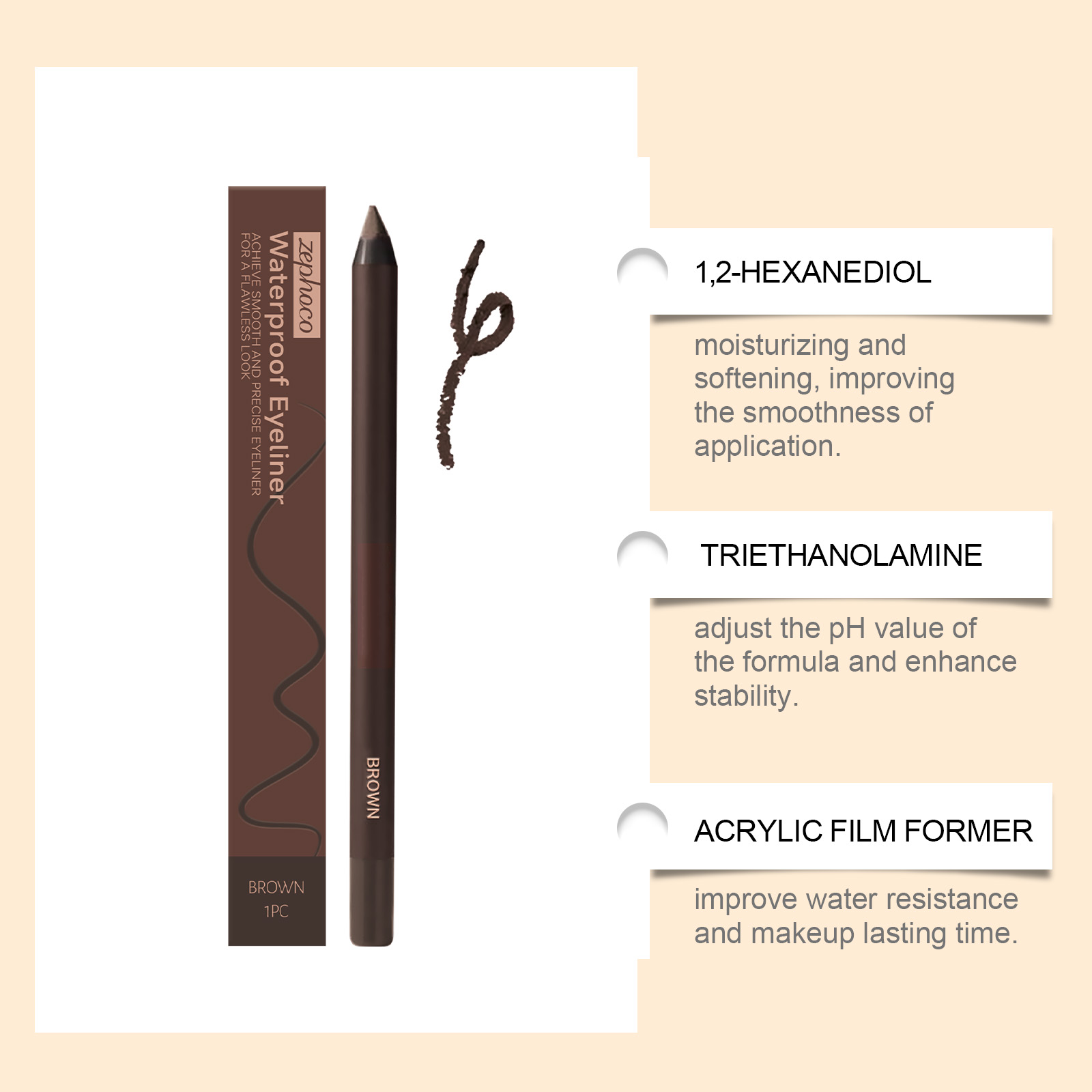 (Black) Waterproof Eyeliner Pen Eye Makeup Waterproof Non Smudge Smooth Fluent Eyeliner Gel Pencil Cosmetic For Eyes