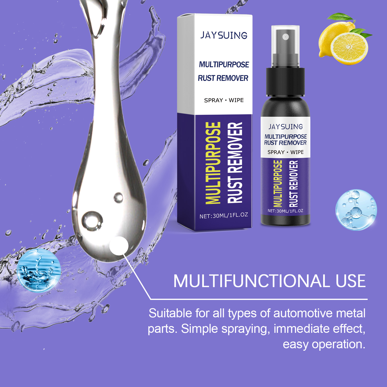 Metal Rust Remover Spray Multi Purpose Polishing For Car Wheels Chrome Stainless Steel And Iron Surface 30ml