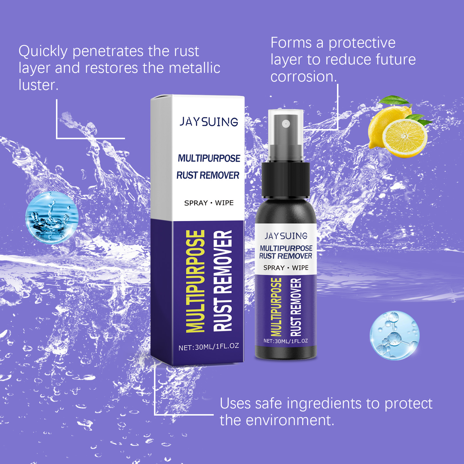 Metal Rust Remover Spray Multi Purpose Polishing For Car Wheels Chrome Stainless Steel And Iron Surface 30ml
