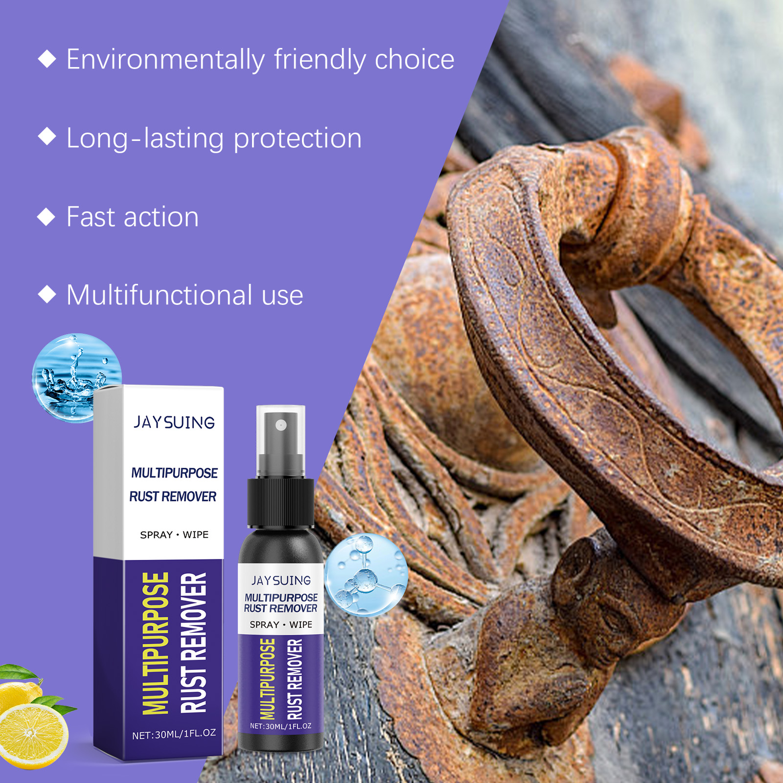 Metal Rust Remover Spray Multi Purpose Polishing For Car Wheels Chrome Stainless Steel And Iron Surface 30ml
