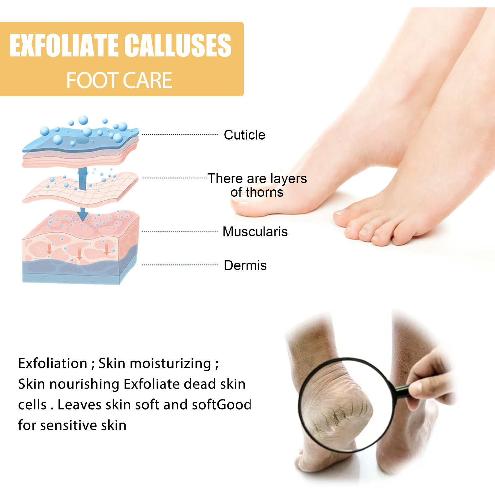 Foot Exfoliating Spray 72H Moisture Lock Callus Softener Anti Dry Crack Repair Odor Control Brightening Foot Care Liquid