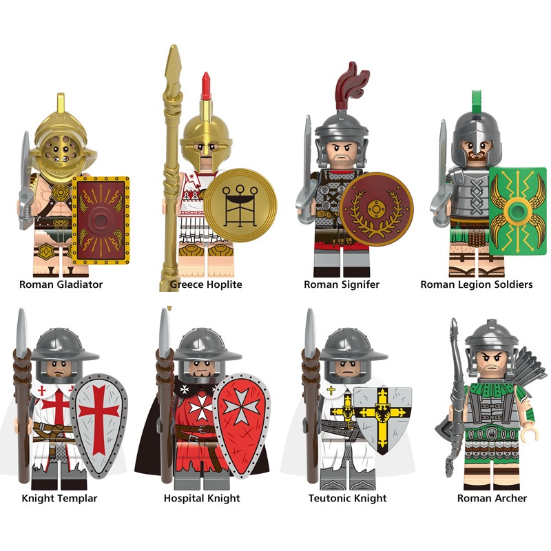(Style A) Soldiers Mini Figures with Weapons Accessories Medieval Roman Soldiers Building Blocks Military Strategy Game Toys Role Play Gifts for Kids
