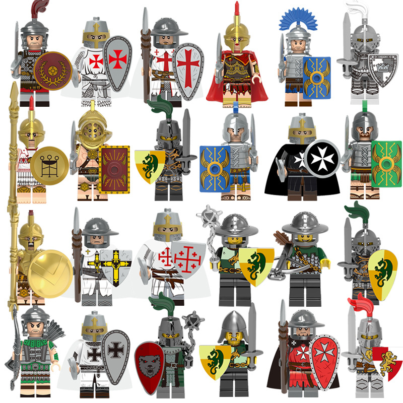 (Style A) Soldiers Mini Figures with Weapons Accessories Medieval Roman Soldiers Building Blocks Military Strategy Game Toys Role Play Gifts for Kids