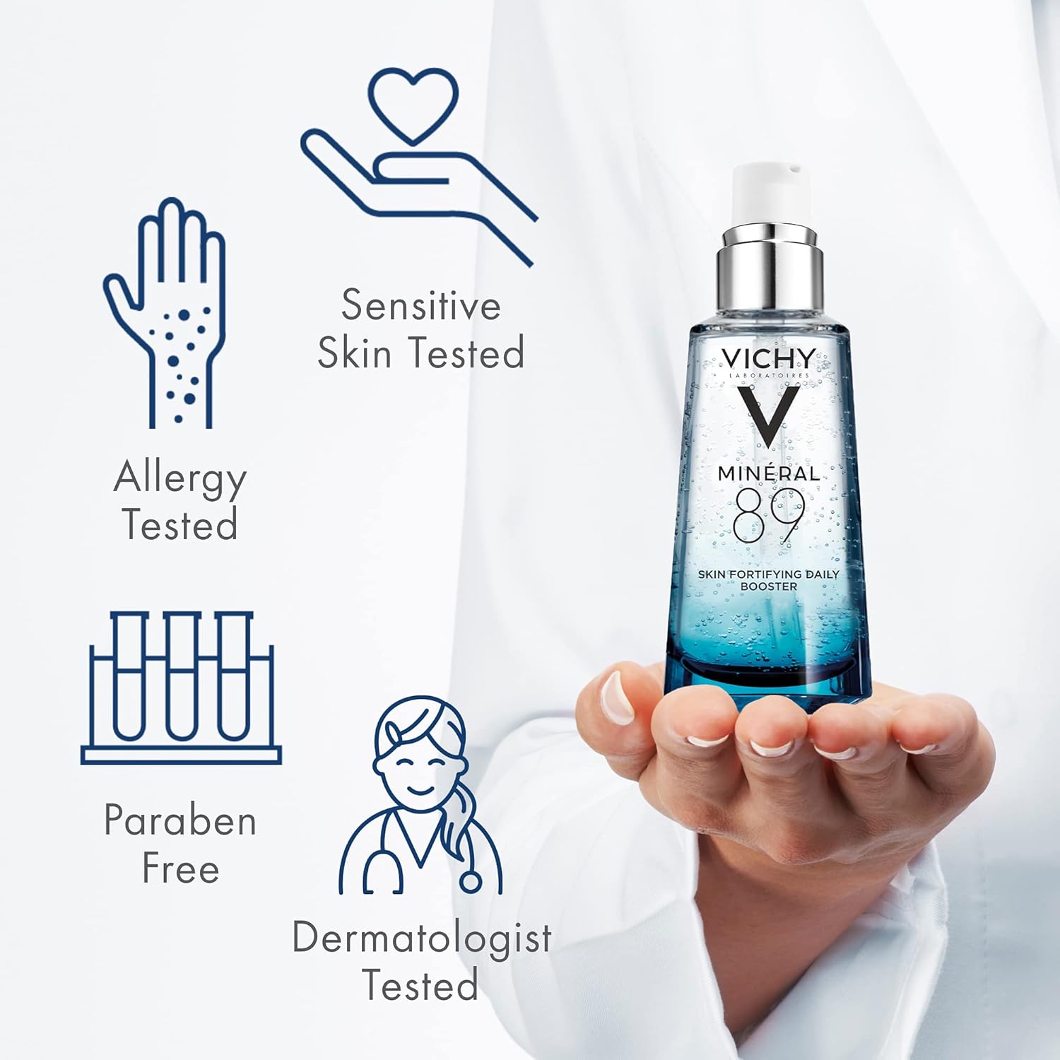 Vichy Mineral 89 Booster Pure Hyaluronic Acid Serum for Face with Polyglutamic Acid for Skin Barrier Repair Plumps Hydrates Lightweight Hydrating Serum Oil-Free