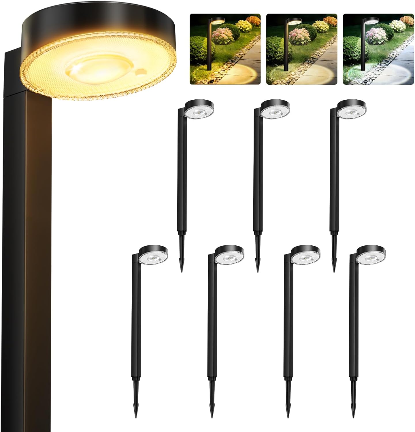 (4 pcs) Solar Lights for Outdoor Garden Solar Garden Path Lights with 3 Color Temperatures and Brighter Lens IP65 Waterproof Solar Lights for Pathway Lawn Patio Yard 