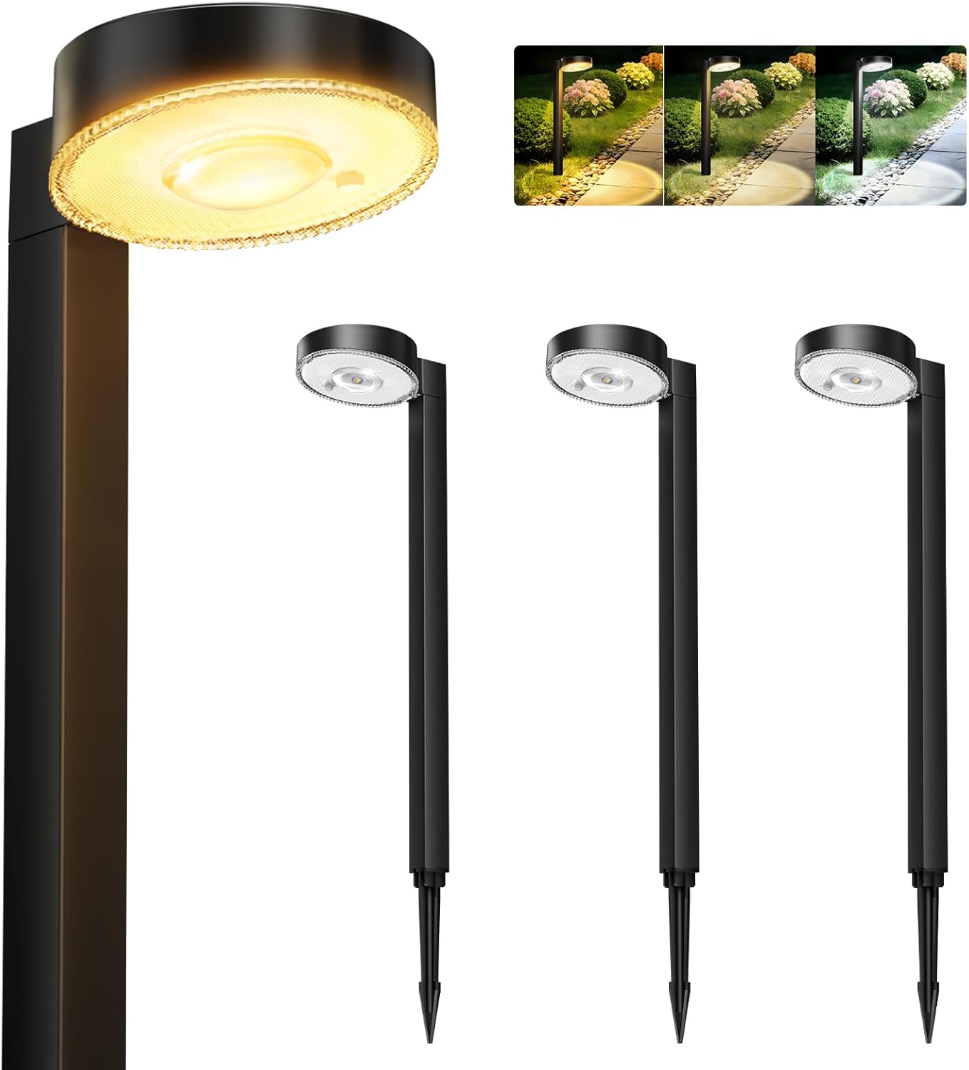 Solar Lights for Outdoor Garden Solar Garden Path Lights with 3 Color Temperatures and Brighter Lens IP65 Waterproof Solar Lights for Pathway Lawn Patio Yard 