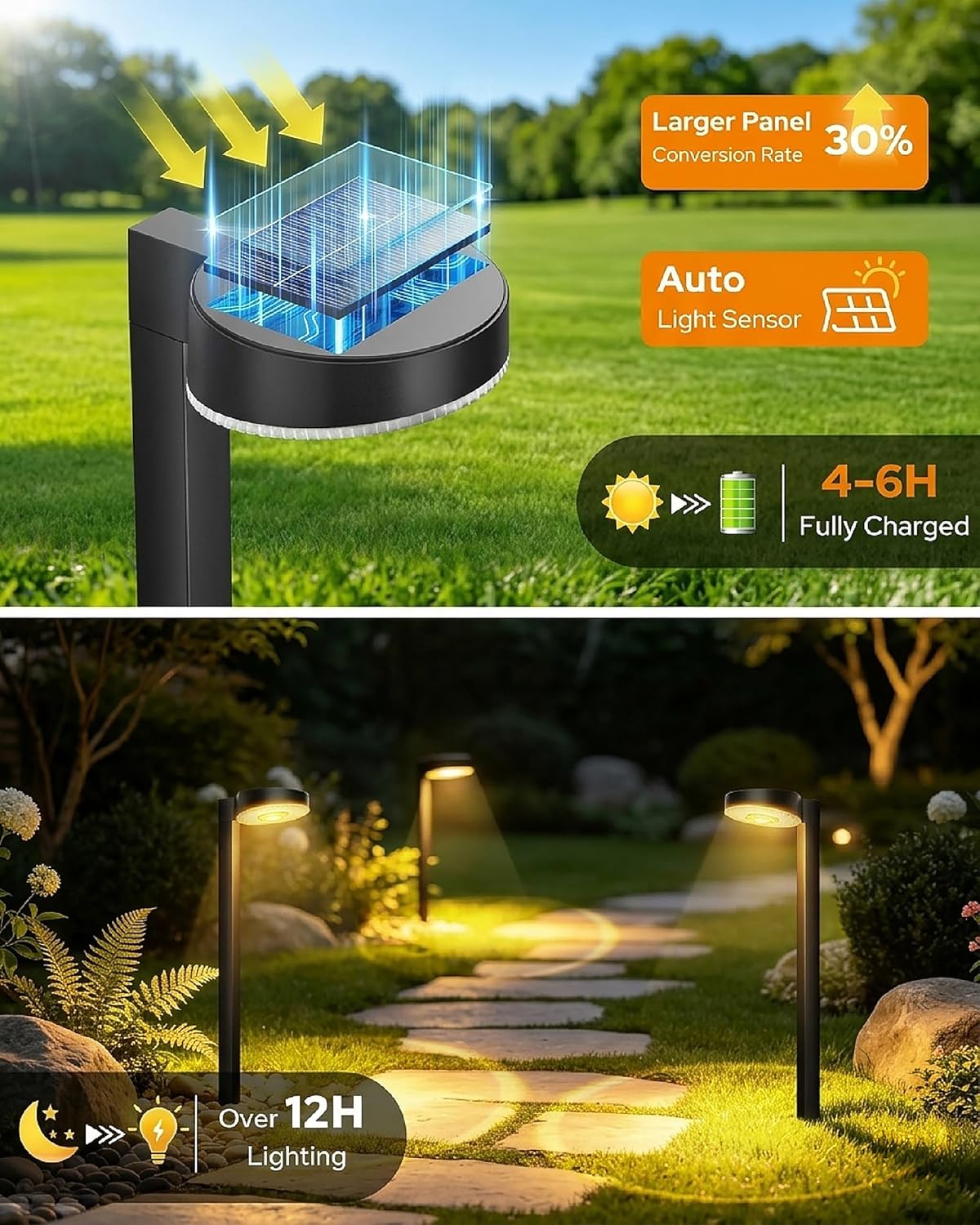 (4 pcs) Solar Lights for Outdoor Garden Solar Garden Path Lights with 3 Color Temperatures and Brighter Lens IP65 Waterproof Solar Lights for Pathway Lawn Patio Yard 