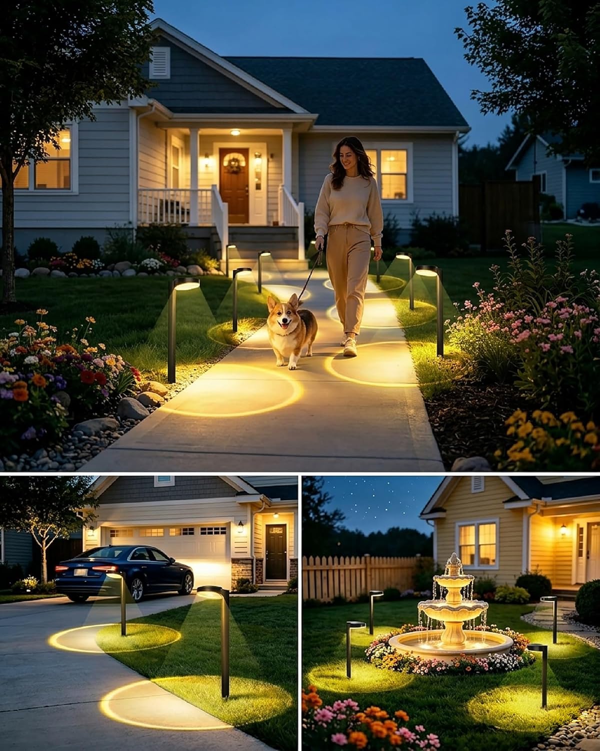(4 pcs) Solar Lights for Outdoor Garden Solar Garden Path Lights with 3 Color Temperatures and Brighter Lens IP65 Waterproof Solar Lights for Pathway Lawn Patio Yard 