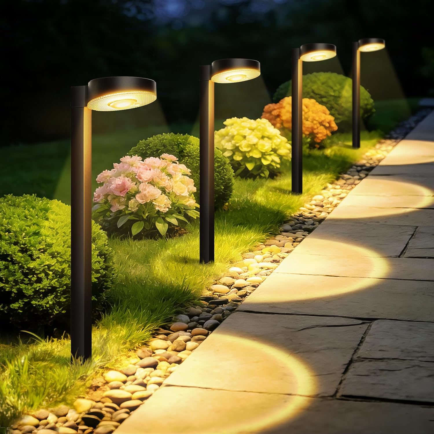 (4 pcs) Solar Lights for Outdoor Garden Solar Garden Path Lights with 3 Color Temperatures and Brighter Lens IP65 Waterproof Solar Lights for Pathway Lawn Patio Yard 