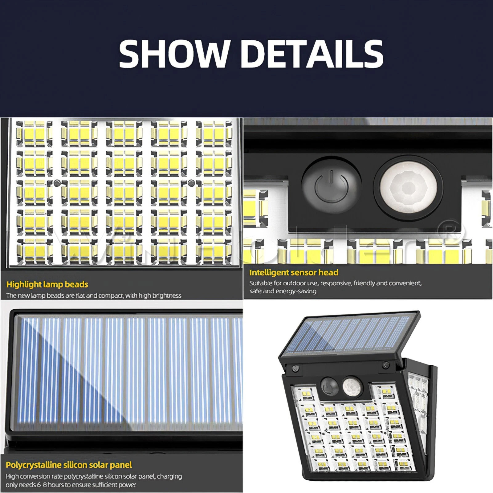2Pcs Outdoor 72 LED Solar Lights 3 Working Modes Super Bright PIR Motion Sensor IP65 Waterproof Flood Wall Security Lights Yard