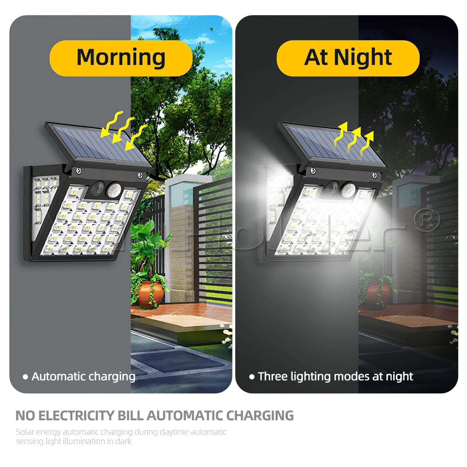 2Pcs Outdoor 72 LED Solar Lights 3 Working Modes Super Bright PIR Motion Sensor IP65 Waterproof Flood Wall Security Lights Yard