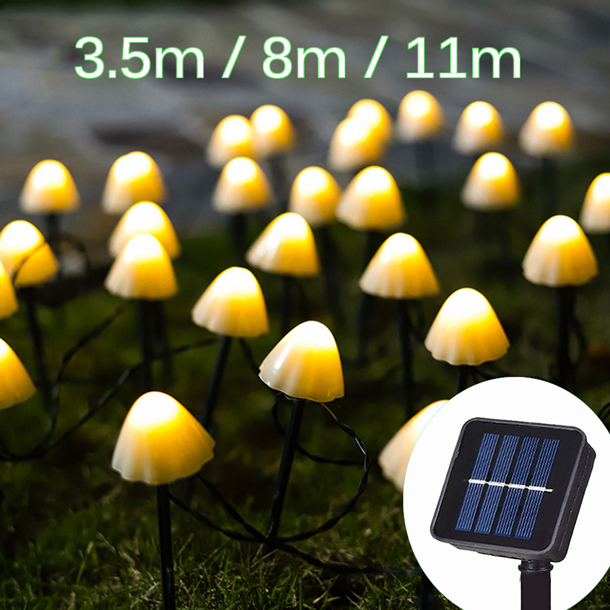 (Warm White) Solar Lights String Mushroom Lawn Fairy Lights LED Solar Lamps Outdoor For Garden Patio Terrace Path Landscape Decoration Lamps