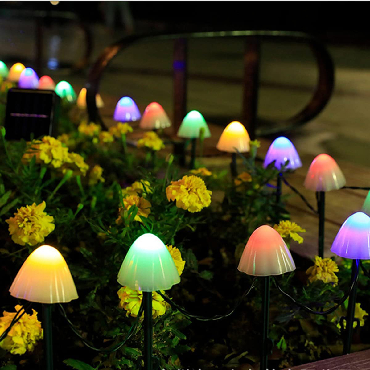 (Warm White) Solar Lights String Mushroom Lawn Fairy Lights LED Solar Lamps Outdoor For Garden Patio Terrace Path Landscape Decoration Lamps