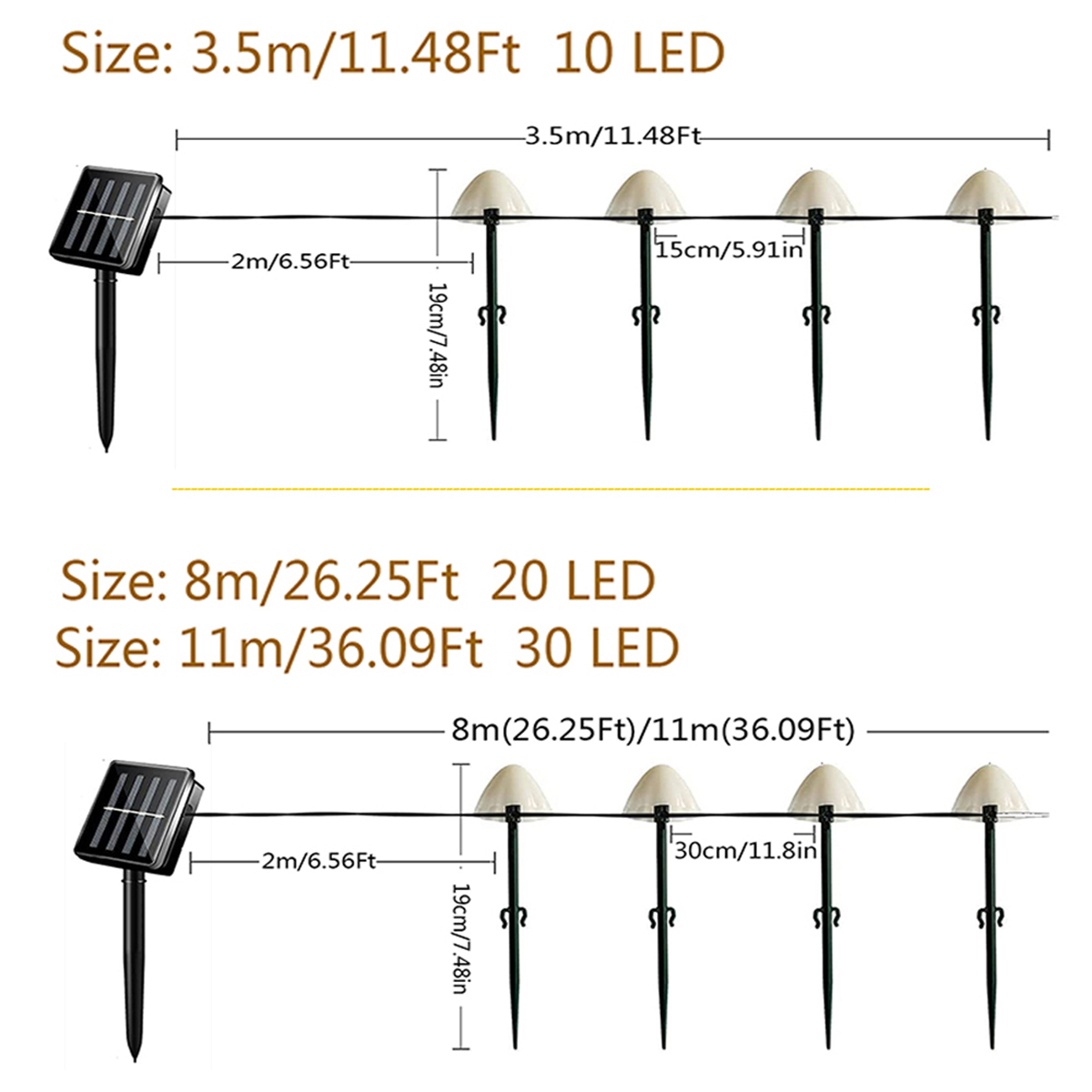 (Warm White) Solar Lights String Mushroom Lawn Fairy Lights LED Solar Lamps Outdoor For Garden Patio Terrace Path Landscape Decoration Lamps
