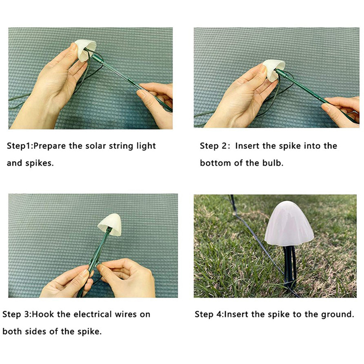 (Warm White) Solar Lights String Mushroom Lawn Fairy Lights LED Solar Lamps Outdoor For Garden Patio Terrace Path Landscape Decoration Lamps
