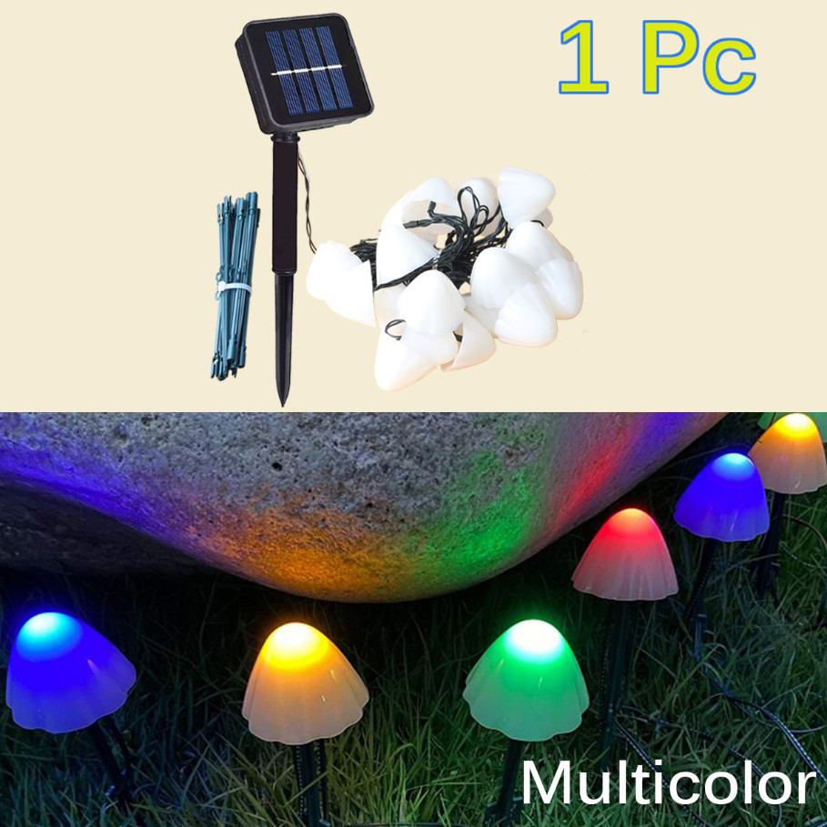 (Warm White) Solar Lights String Mushroom Lawn Fairy Lights LED Solar Lamps Outdoor For Garden Patio Terrace Path Landscape Decoration Lamps