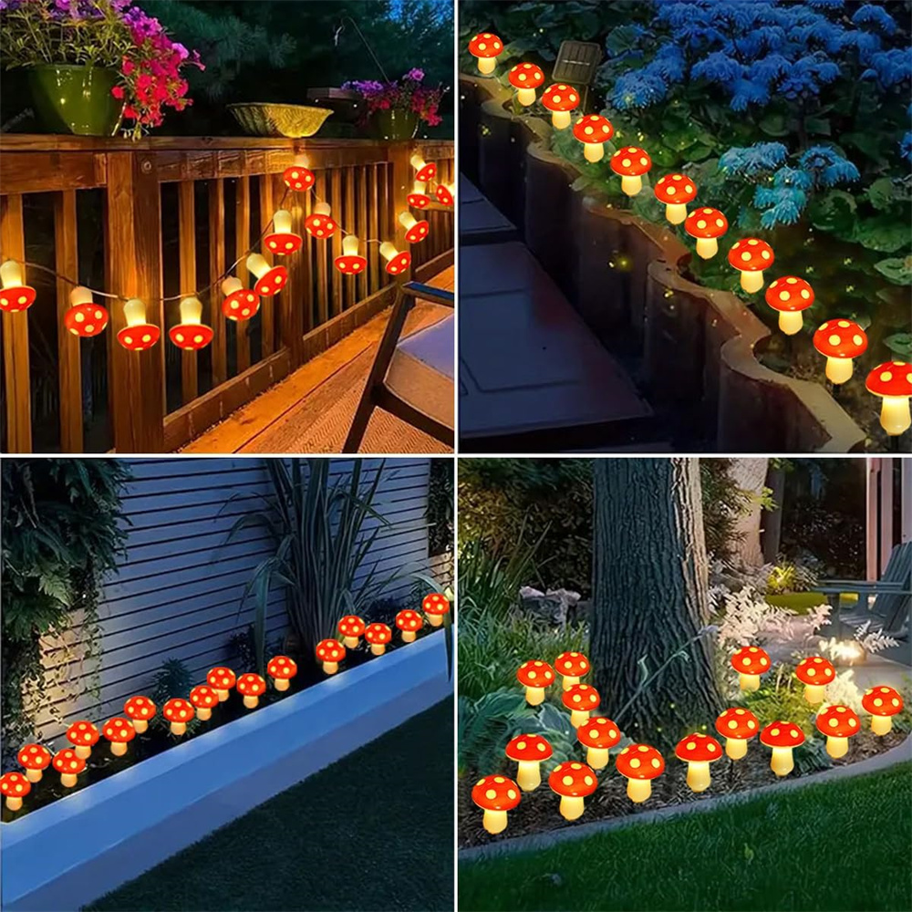 Solar Mushroom String Lights Garden Lights for Outdoor Christmas Decorations 8 Modes Solar Pathway Lights for Garden Lawn