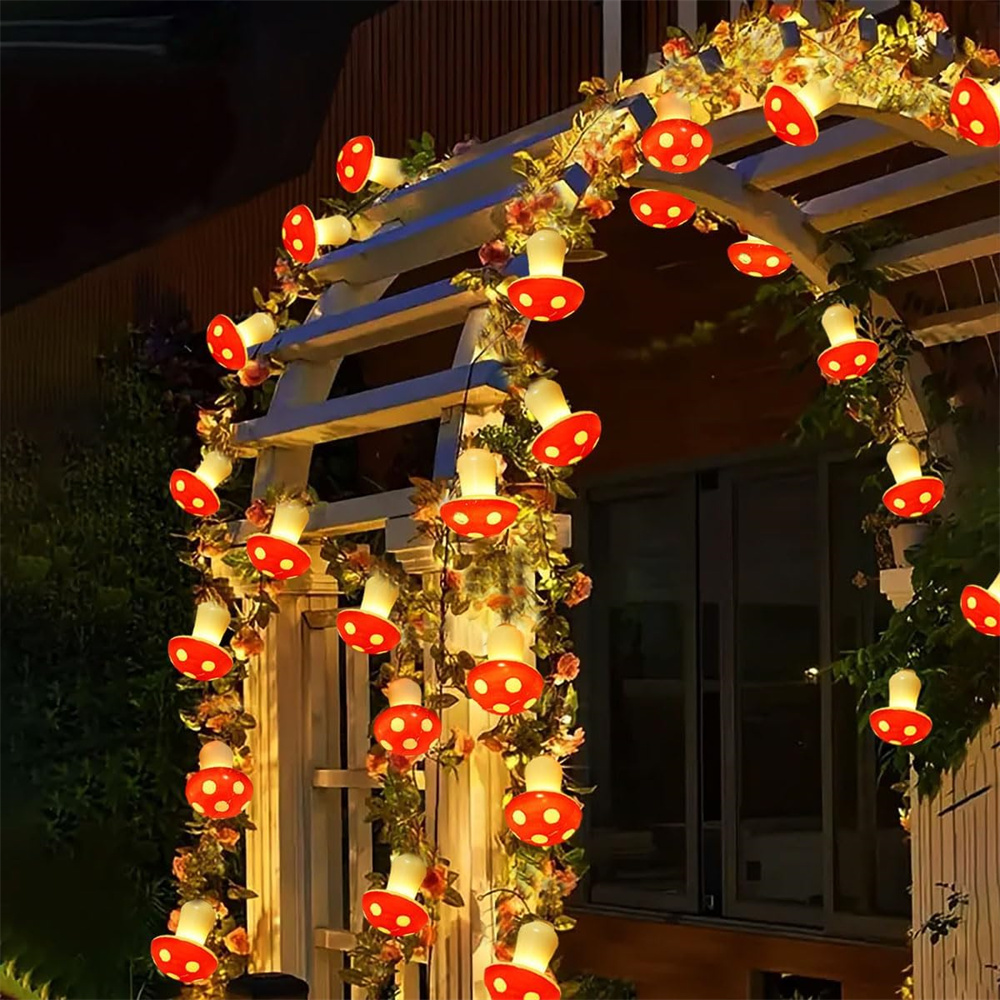 Solar Mushroom String Lights Garden Lights for Outdoor Christmas Decorations 8 Modes Solar Pathway Lights for Garden Lawn