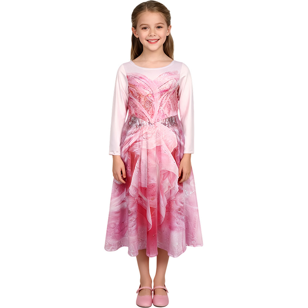 (130CM) Kids Glinda the Good Witch Pink Princess Dress Costume for Halloween Musical Stage Performance Roleplay