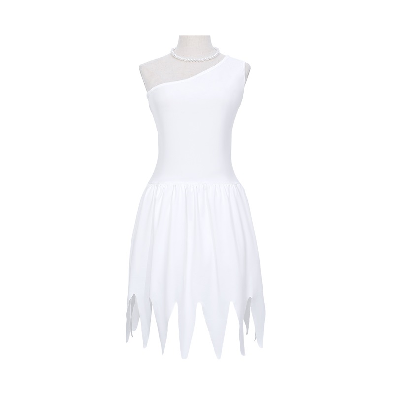 (130CM) Kids Wilma Flintstone White One Shoulder Dress Costume for Halloween Party Roleplay