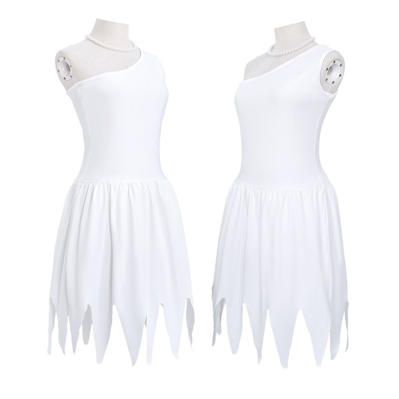 (130CM) Kids Wilma Flintstone White One Shoulder Dress Costume for Halloween Party Roleplay