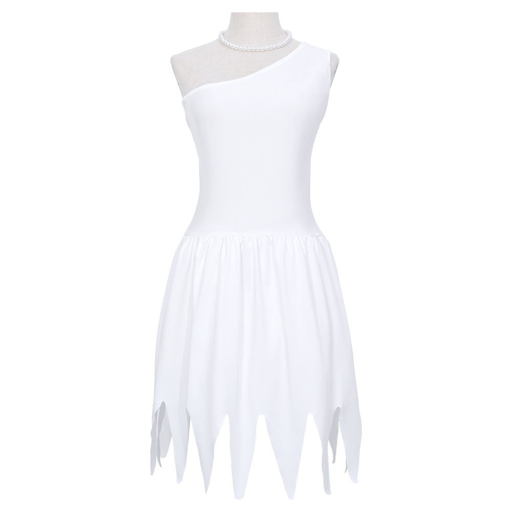 (130CM) Kids Wilma Flintstone White One Shoulder Dress Costume for Halloween Party Roleplay