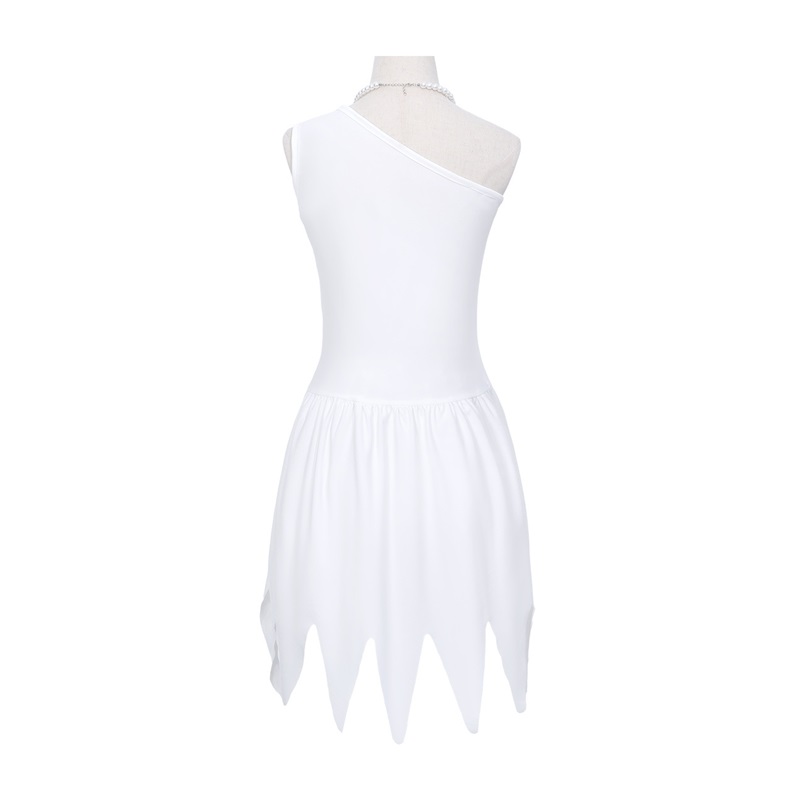 (130CM) Kids Wilma Flintstone White One Shoulder Dress Costume for Halloween Party Roleplay