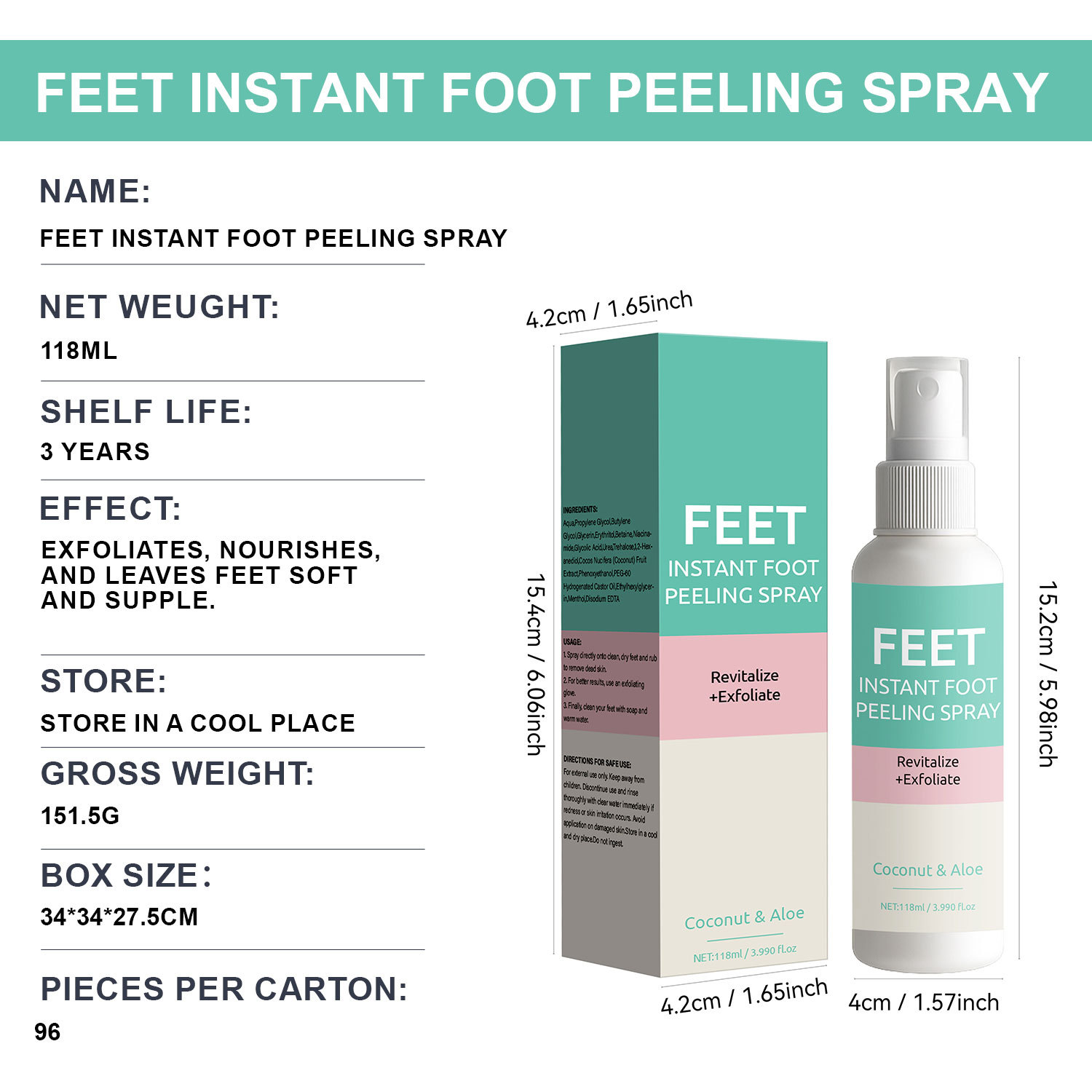 Foot Exfoliating Spray For Dead Skin Removal Softening And Smoothing Rough Feet Daily Pedicure Care 118ml