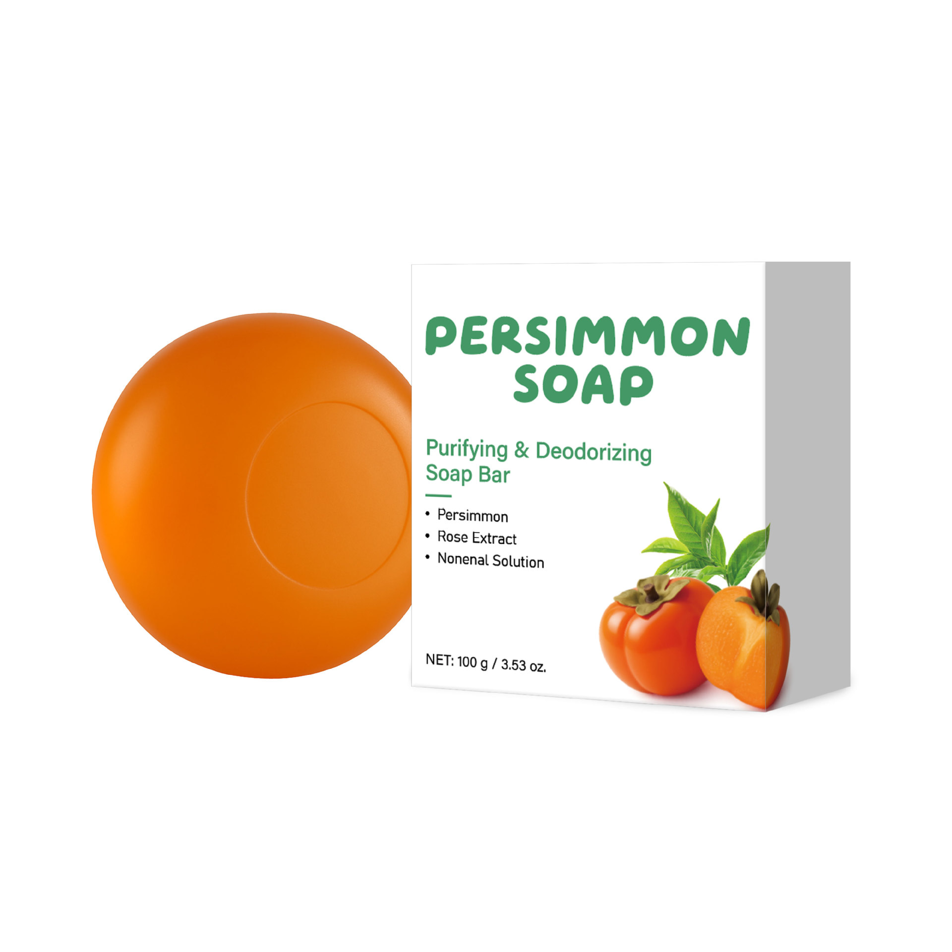 Purifying Deodorant Persimmon Soap With Green Tea Scent For Odor Control And Daily Body Cleansing Bar 100g