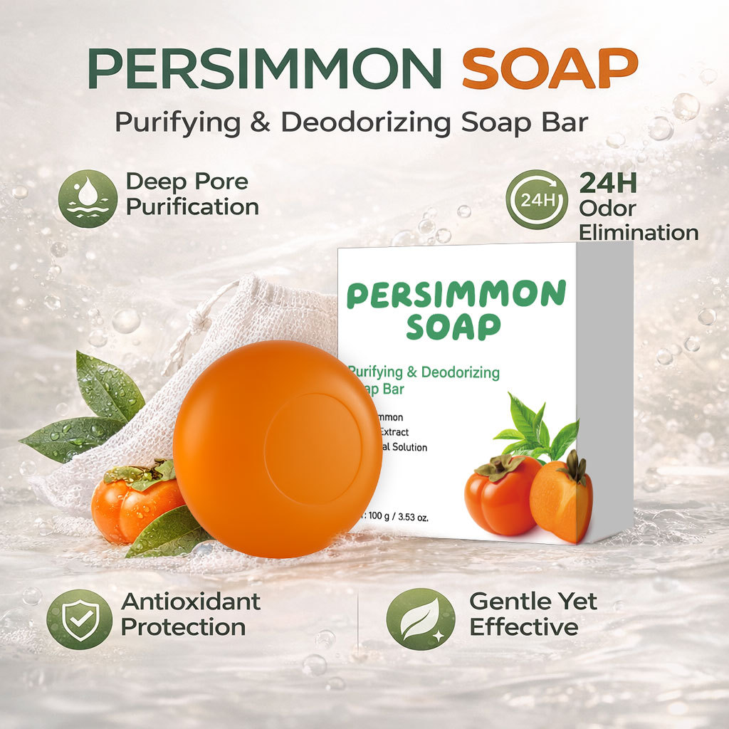 Purifying Deodorant Persimmon Soap With Green Tea Scent For Odor Control And Daily Body Cleansing Bar 100g