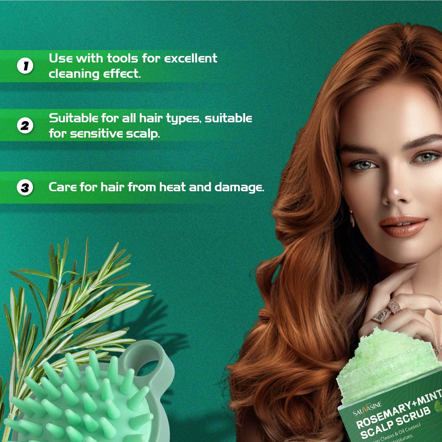 Rosemary Mint Scalp Scrub Shampoo With Massage Brush Deep Cleansing Exfoliating For Oily Flaky Scalp Daily Hair Wash 100g