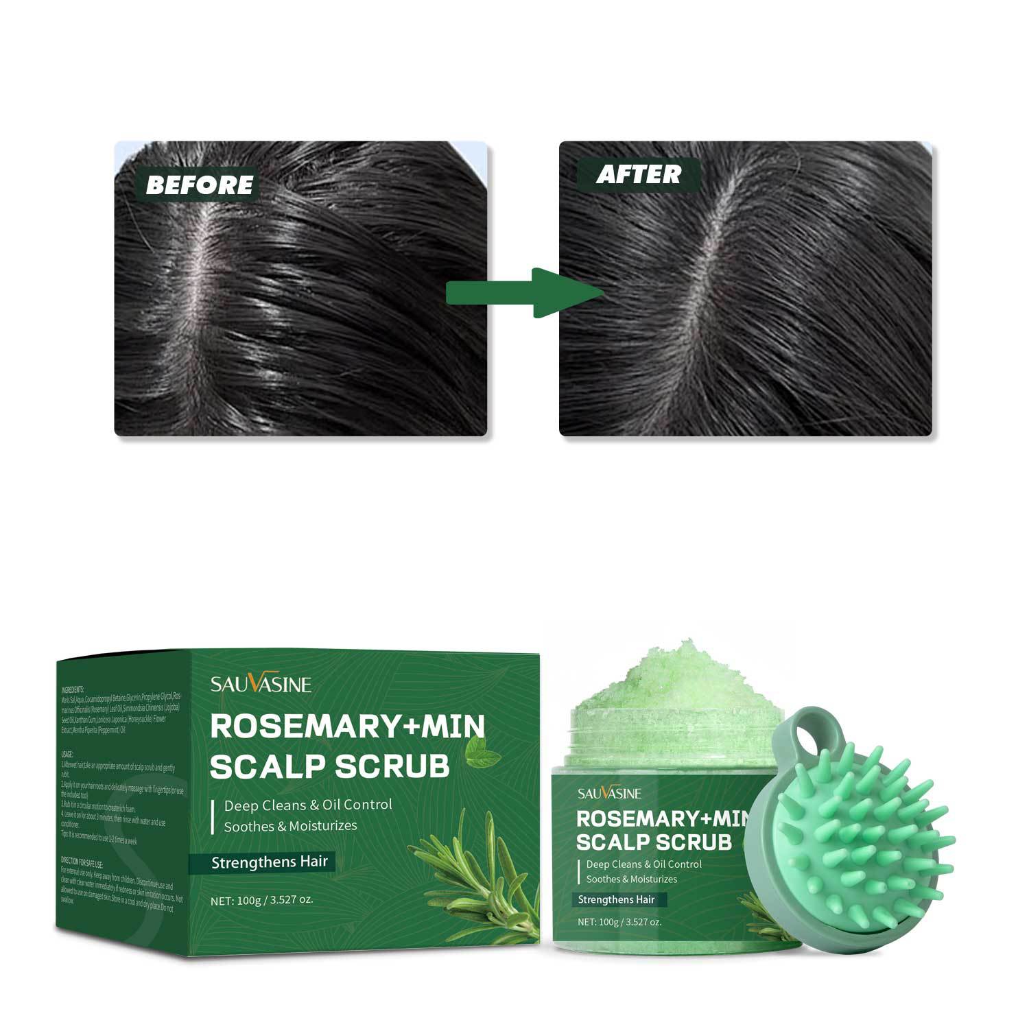 Rosemary Mint Scalp Scrub Shampoo With Massage Brush Deep Cleansing Exfoliating For Oily Flaky Scalp Daily Hair Wash 100g
