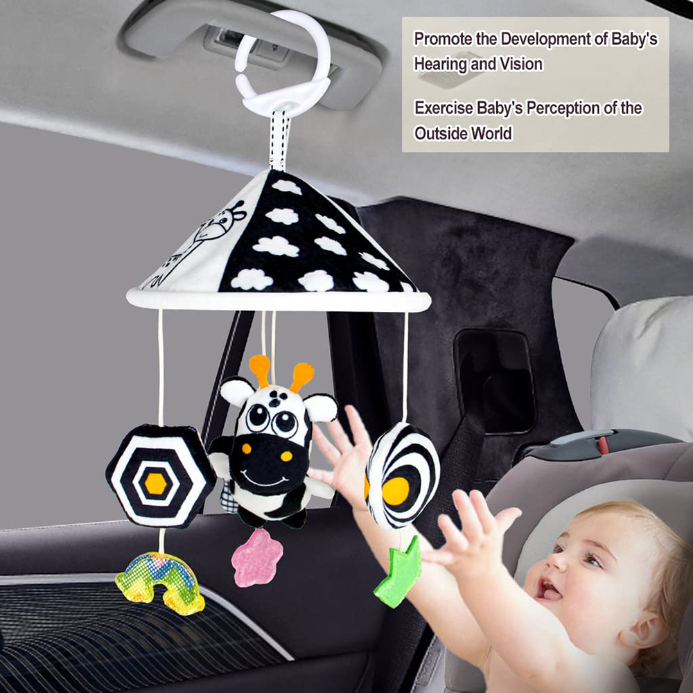 (deer) Black and White High Contrast Baby Toys Car Seat Toys for Newborn Hanging  Stroller Toy for 0 12 Months Infant Rattle Toys