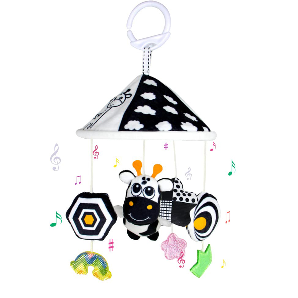 (deer) Black and White High Contrast Baby Toys Car Seat Toys for Newborn Hanging  Stroller Toy for 0 12 Months Infant Rattle Toys