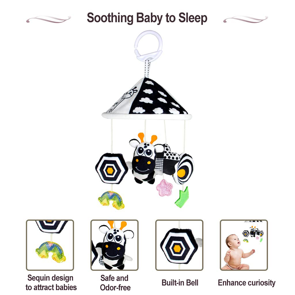 (deer) Black and White High Contrast Baby Toys Car Seat Toys for Newborn Hanging  Stroller Toy for 0 12 Months Infant Rattle Toys